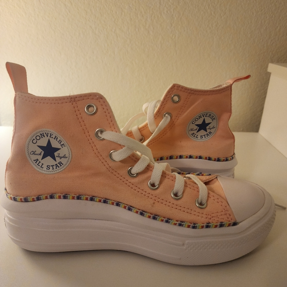 Converse All Star Move Friendship Sneakers; Size 3Y; Light Coral/White.